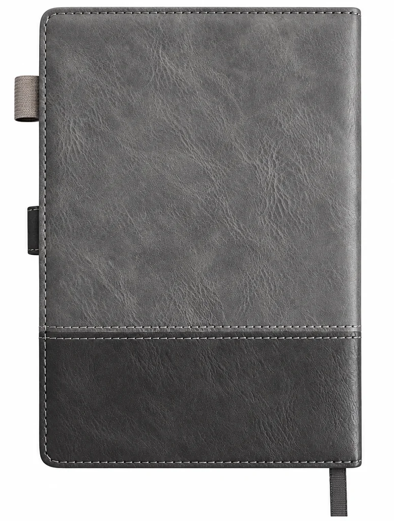 Back cover of the black executive notebook with pen loop and ribbon